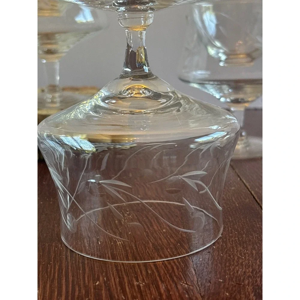Vintage‎ Etched Glass Shrimp Cocktail Servers Set of 4 Chiller Bowls with Liners